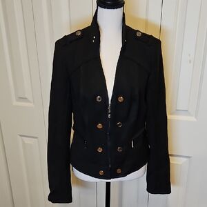 White House Black Market Black Military-Style Blazer 6 WHBM ZIP UP Buttons Gold